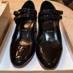 Christian Louboutin Glossy Black Double Strap Heels